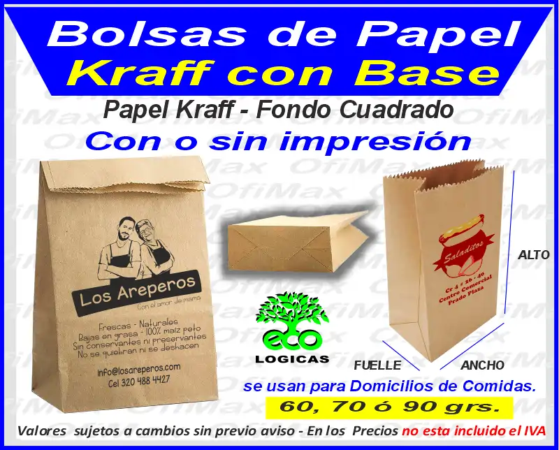 bolsa Ecologicas de papel kraft con base, bogota, colombia